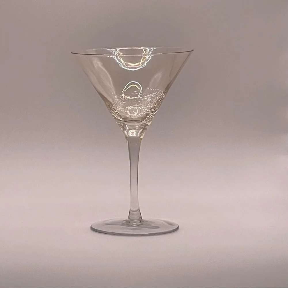 Pier 1 Blush Gold Crackle Martini Glasses Set of 4 MCM Cocktail Stemware 7.5